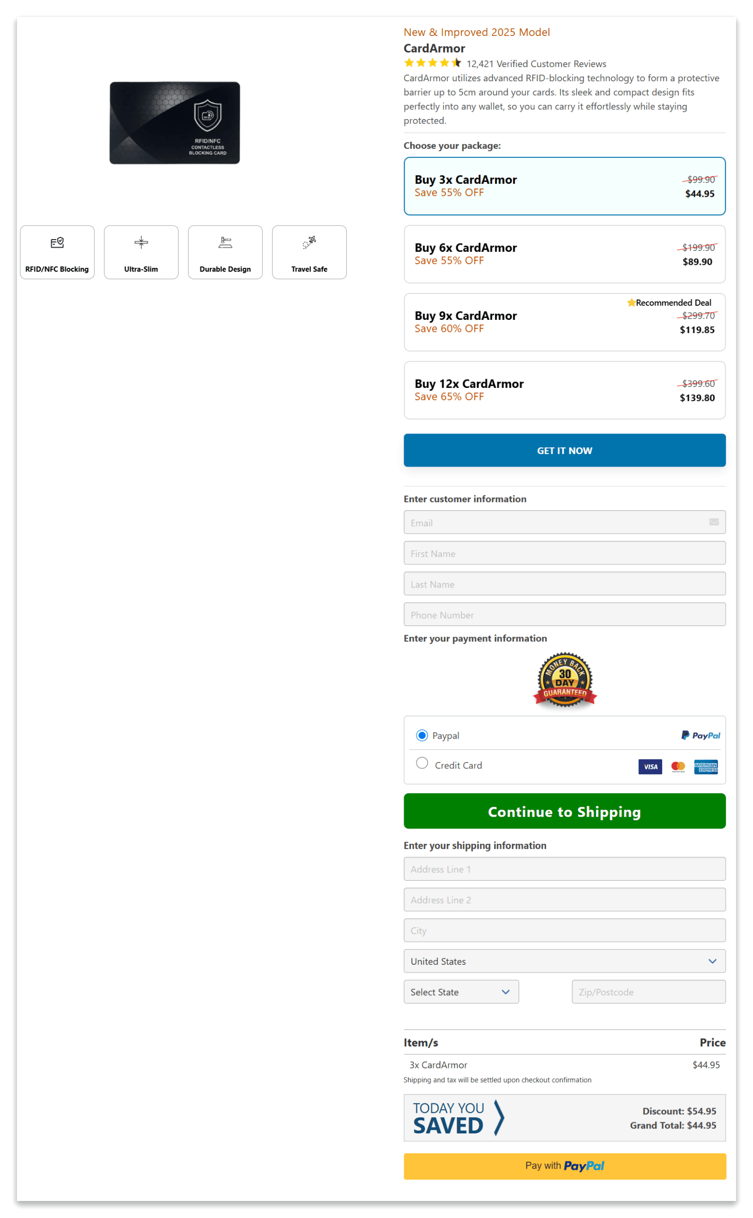 Card Armor secure checkout page